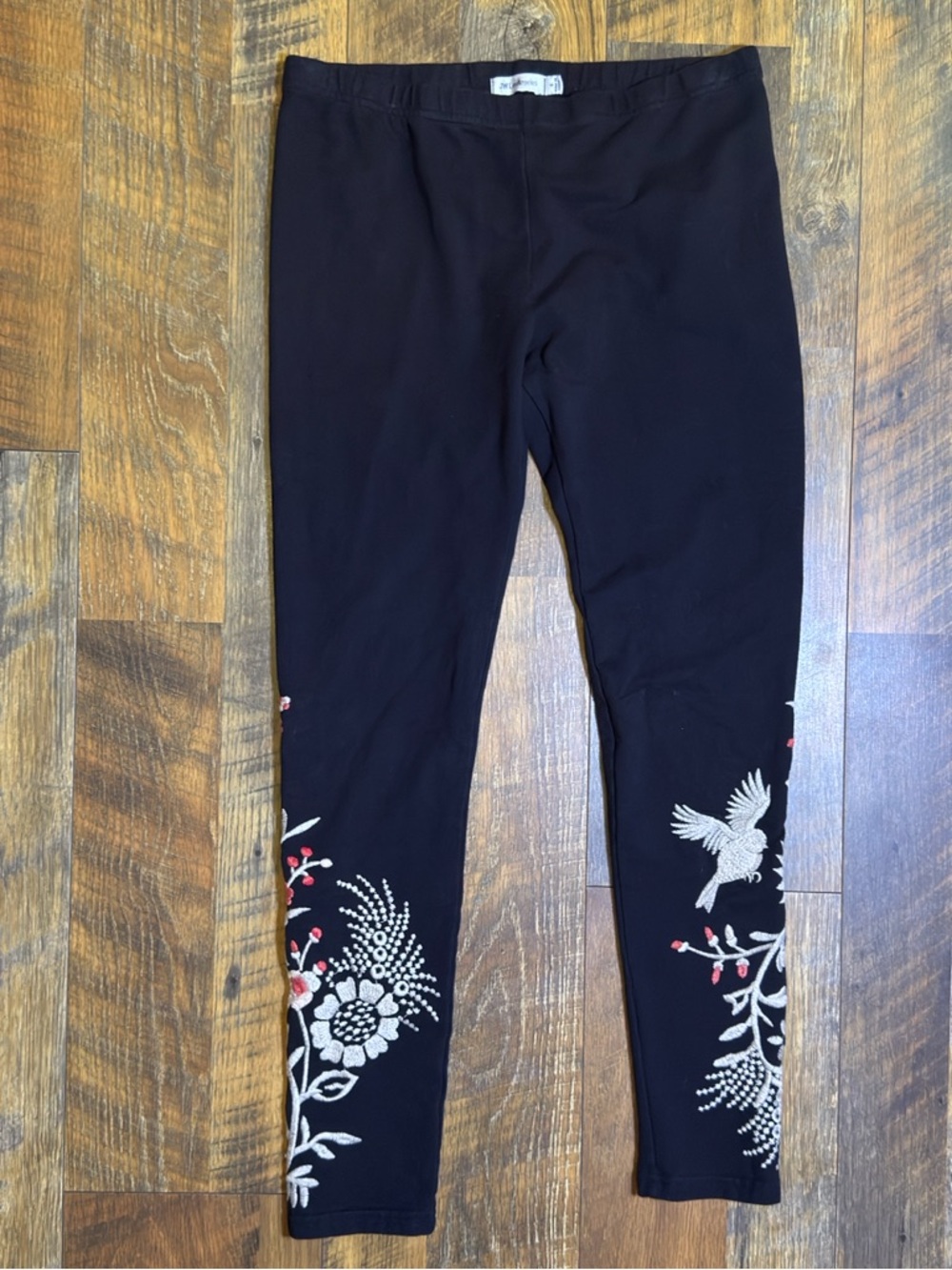 JW Los Angeles Embroidered Leggings Floral Nature Bird Johnny Was Black sz small